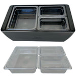 REVO MIX Pan Set | Polycarbonate 4" deep | One 1/2 Size and Two 1/4 size food pans