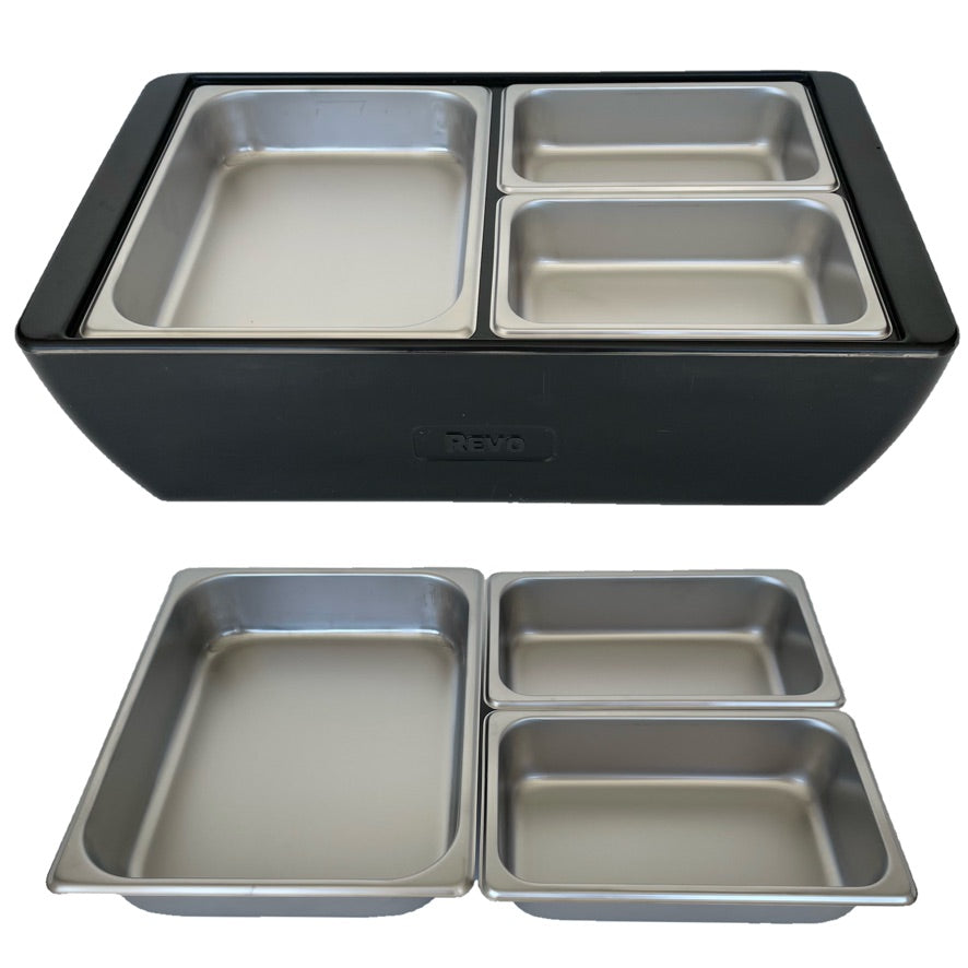 REVO MIX Pan Set | Stainless Steel 2.5 deep | One 1/2 Size and Two 1/4  size food pans
