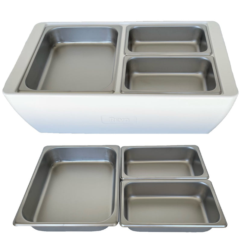 REVO MIX Pan Set | Stainless Steel 2.5" deep | One 1/2 Size and Two 1/4 size food pans