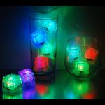 Multi Color LED ice cubes with push button on/off have 8 modes.  Steady on colors are blue, red, green, pink, aqua, lemon lime, confetti.  and a random blink mode that cycles through all colors.  Push button cubes are the best in the market and work in ice as well as in liquids.  Cubes are sealed safe for use in drinks.  Batteries are not replaceable for that safety.  Life of batteries can vary between 20-30 hours.  Packed 12 per box.