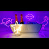 REVO Girl's Night Party Pack Neon Lights make any party more festive with their bright fun colors.  They operate on 3 AA batteries and also come with a USB cord and can run off of that.  Top switch for easy on/off.  Girl's Night theme set of 4 different lights.  Lips are 7"h by 9"w.  Love/Heart is 11.5"h by 11.5"w.  Flamingo is 12.5"h by 6.5"w.  Star is 10"h by 7.5"w.