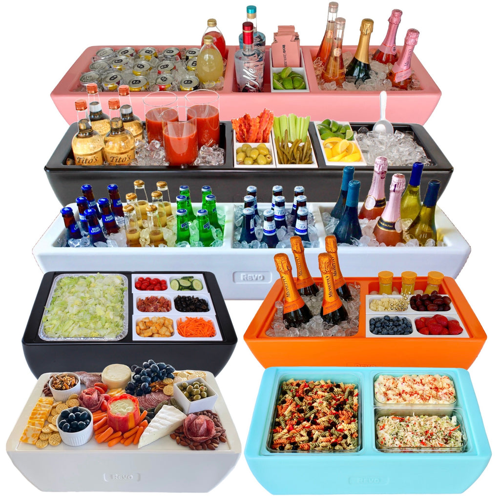 REVO Party Coolers make entertaining easy and fun.  Insulated beverage tub for unlimited iced displays of beverages or food trays.
